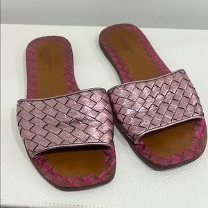 Bottega Veneta Pink Woven Slide Sandals